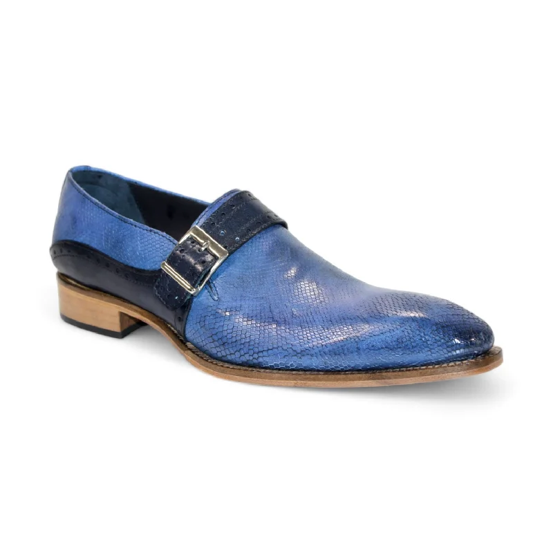 stylish summer loafers-Duca Sezze Men's Shoes Powder Blue/Navy Snake Print/Calf-Skin Leather Loafers (D1172)