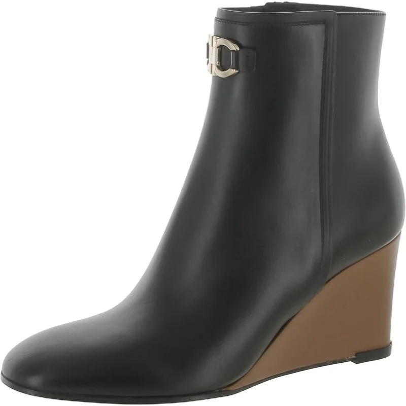 Fashionable boots for walking in extreme snow -Salvatore Ferragamo Womens Catuja Leather Embellished Wedge Boots