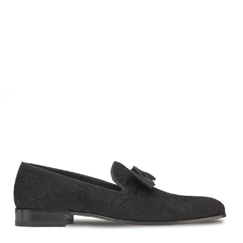 soft canvas loafers-Mezlan S20306 Men's Shoes Black Glass Suede Leather Dress Venetian Loafers (MZ3428)