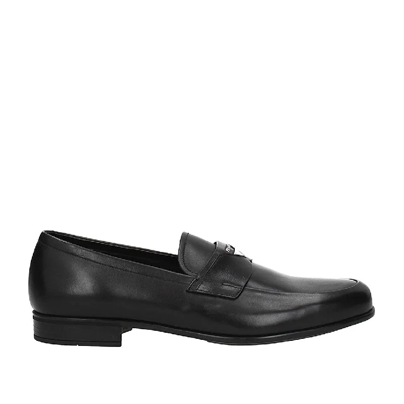 lightweight office loafers-Prada 2DC179-ASK Men's Shoes Black Calf-Skin Leather Penny Loafers (PRM1040)