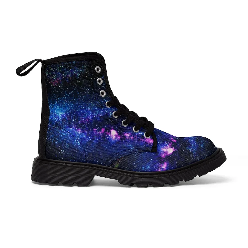 Budget-friendly boots for women -Galaxy Print Men Hiker Boots, Mysterious Space Print Designer Men's Canvas Boots (US Size: 7-10.5)