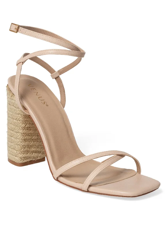 men’s sandals with leather straps -Lori Block Heel Sandals - Nude