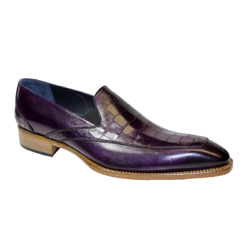 chic pink loafers-Duca Trento Men's Shoes Purple Calf-Skin Leather/Croco Print Loafers (D1084)