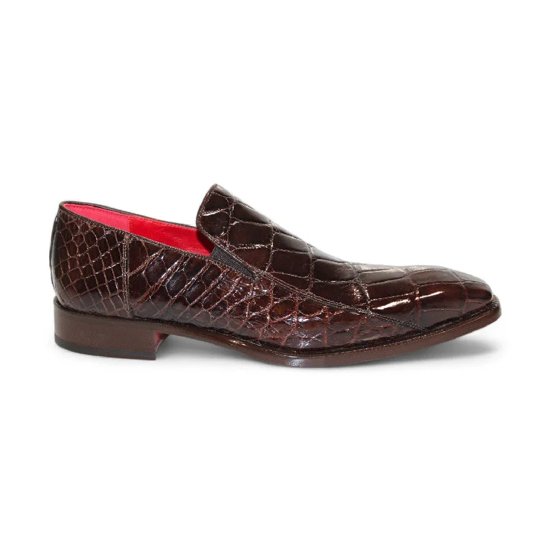 plush satin loafers-Fennix Dustin Men's Shoes Brown Alligator Exotic Loafers (FX1150)