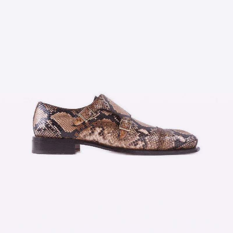 breathable everyday loafers-Mister 40076 Cances Men's Shoes Camel Python Print / Calf-Skin Leather Monk-Straps Loafers (MISS1053)