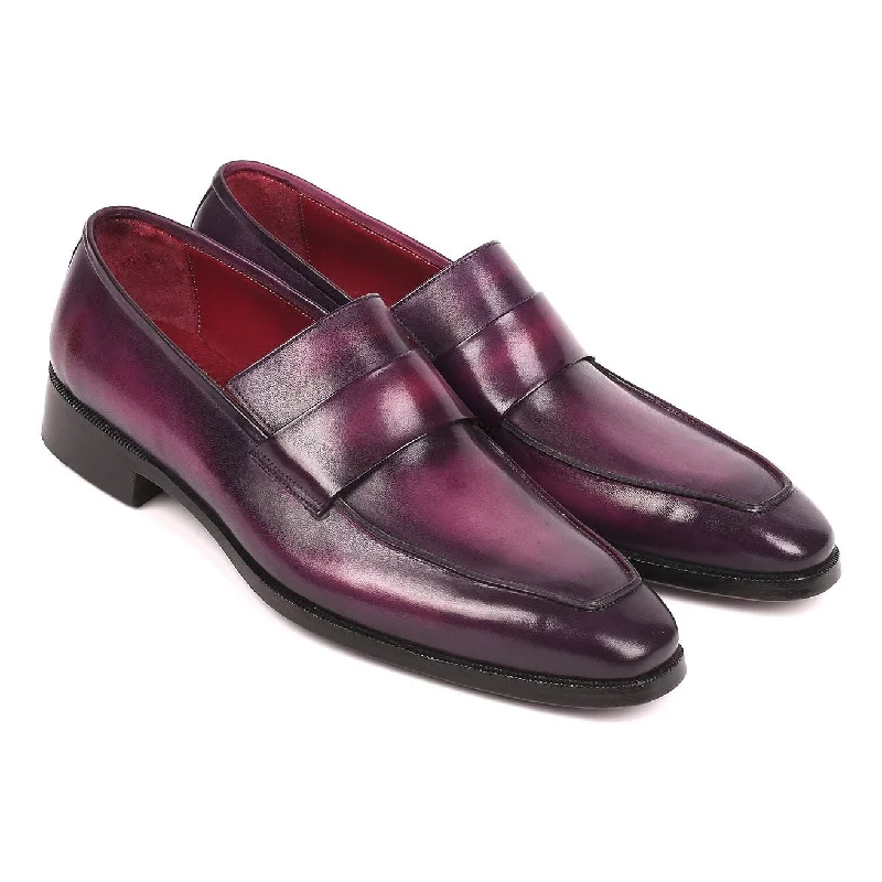 trendy red loafers-Paul Parkman Men's Purple Calf-Skin Leather Slip-On Loafers 93PR814 (PM6156)