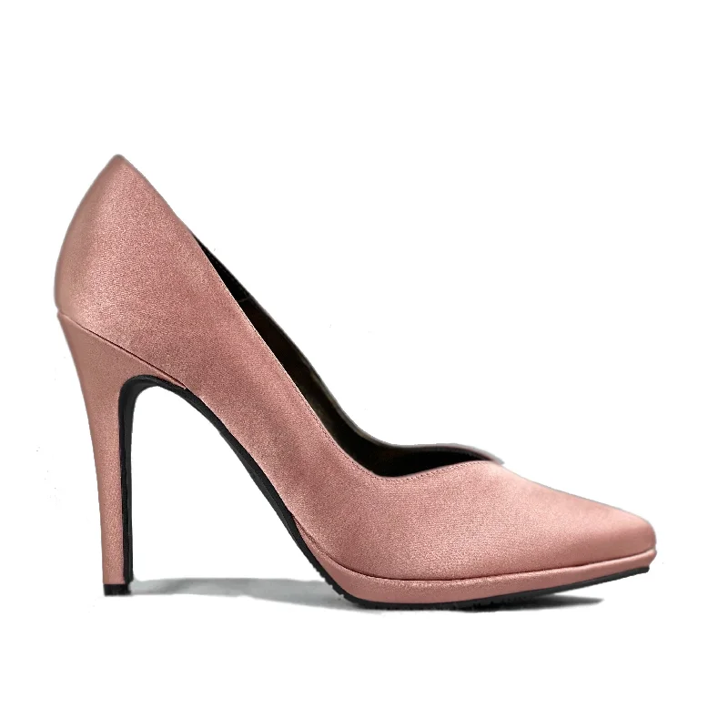 transparent high heels for a modern look -'Mercury' blush satin vegan stiletto by Zette Shoes