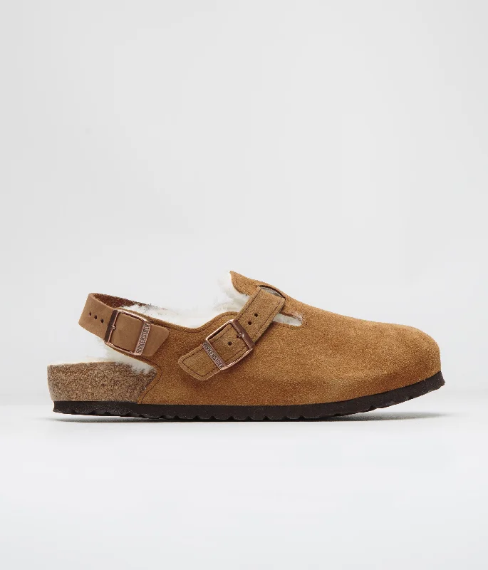 sandals for beach vacations -Birkenstock Tokio Shearling Sandals - Mink