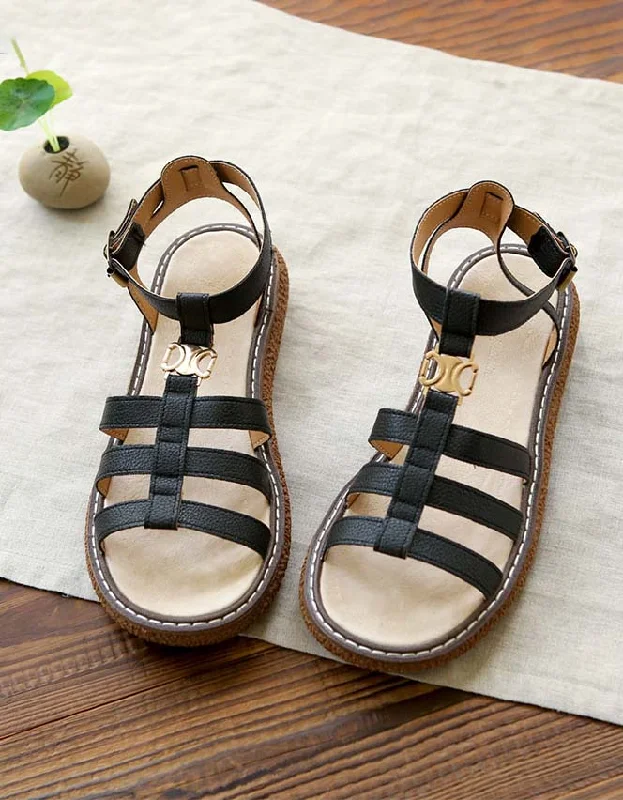 sandals with ergonomic heels -Handmade Retro Strappy Sandals Holiday