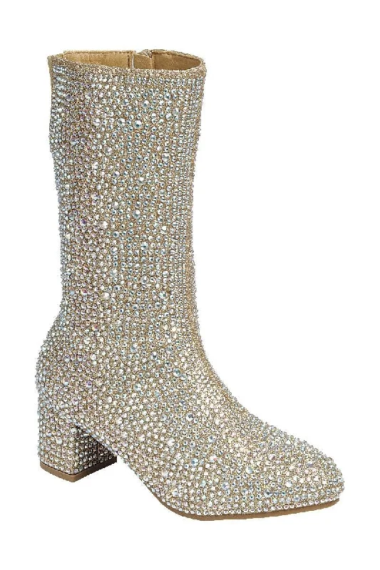 Warm boots with high traction for snow -Champagne Rhinestone Boots- Tall Go Go