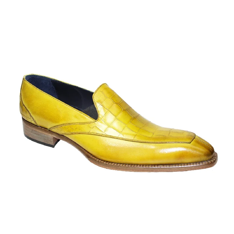 elegant nude loafers-Duca Trento Men's Shoes Yellow Calf-Skin Leather/Croco Print Loafers (D1085)