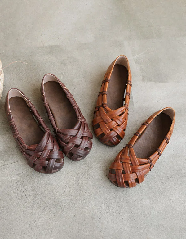 sandals with supportive soles -Retro Leather Hand-woven Sandals