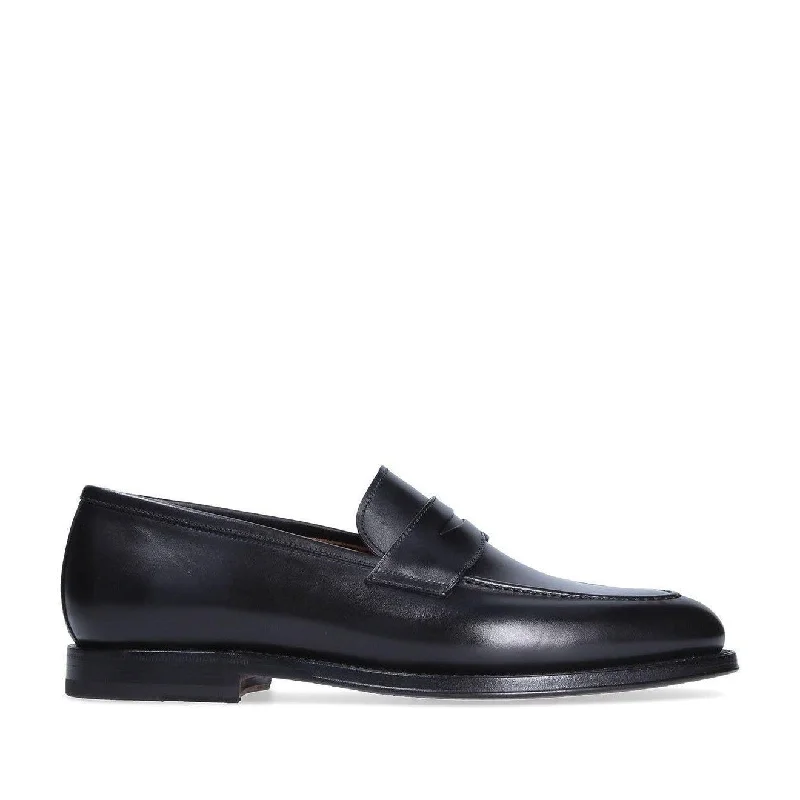 comfy everyday loafers-Franceschetti Eric Men's Shoes Black Calf-Skin Leather Penny Loafers (FCCT1019)