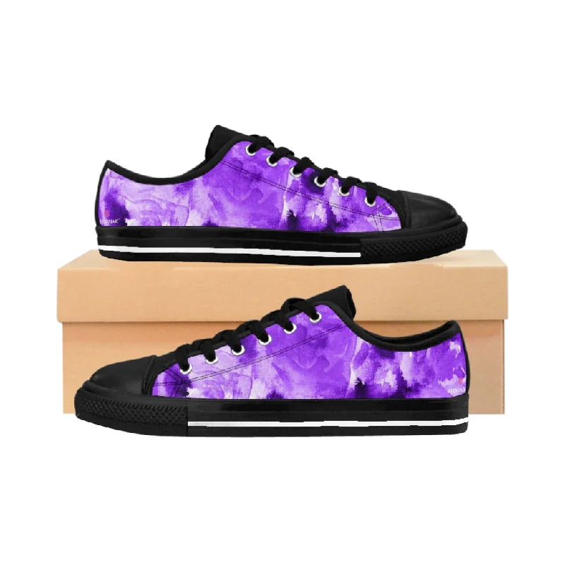 Purple Abstract Women's Sneakers, Purple Floral Print Women's Running Shoes Best Premium Low Top Sneakers Shoes