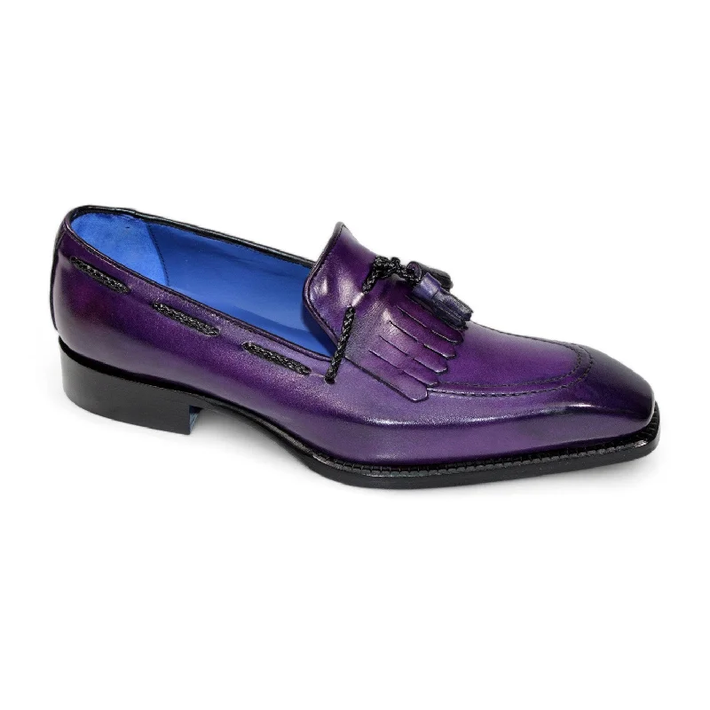 cute patterned loafers-Emilio Franco Tommaso Men's Shoes Purple Calf-Skin Leather Loafers (EF1273)