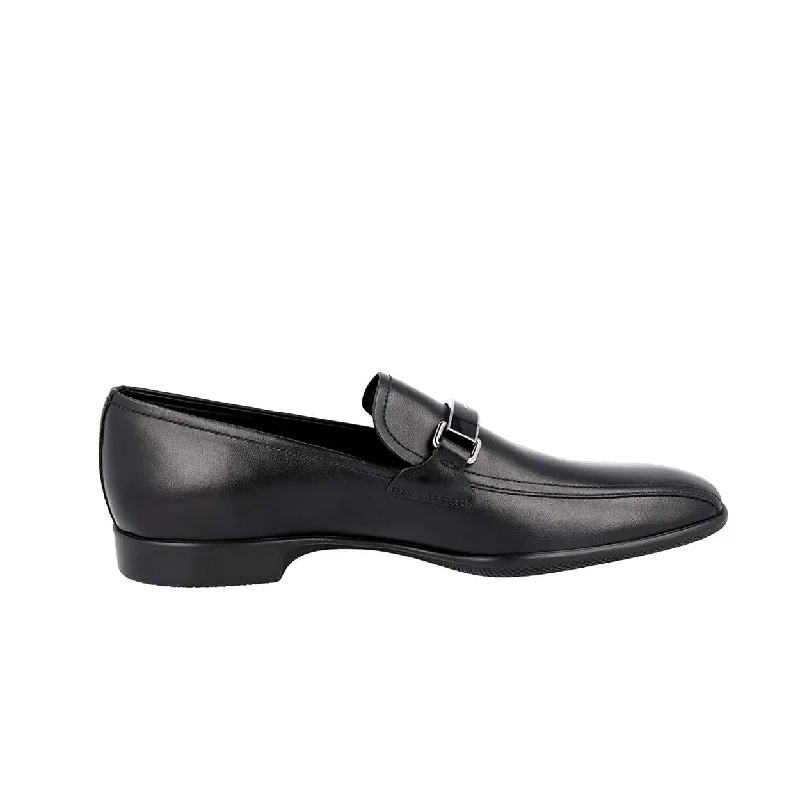 stylish summer loafers-Prada 4D2823-ASK Men's Shoes Black Calf-Skin Leather Slip-On Loafers (PRM1019)