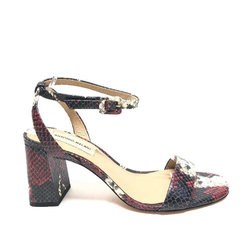 sandals for casual walks -Snakeskin Print Sandals Heels Block Antonio Melani, Size 8