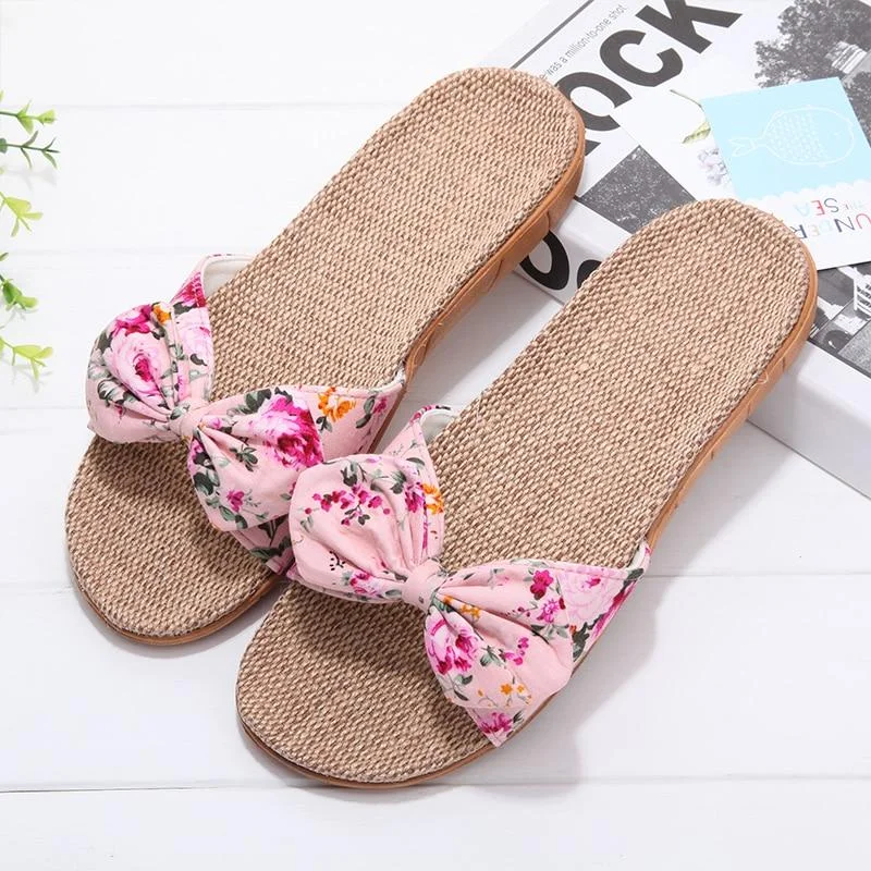 Slippers for home rest-Summer Floral Ribbon Strap Comfy Slippers