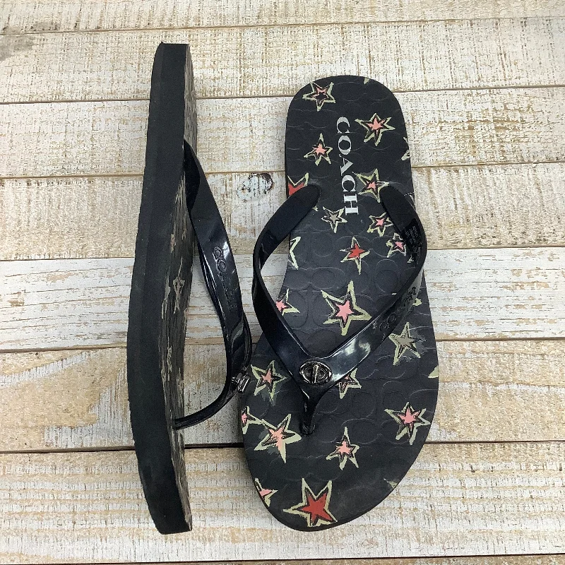 sandals with eco-friendly soles -Black Sandals Flip Flops designer by Coach, Size 6