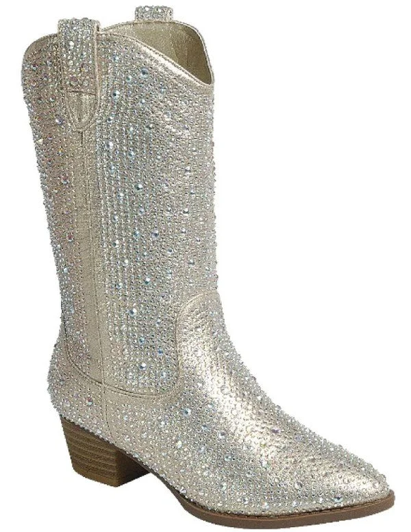 Best hiking boots for beginners -Champagne Rhinestone Boots - Tall Western