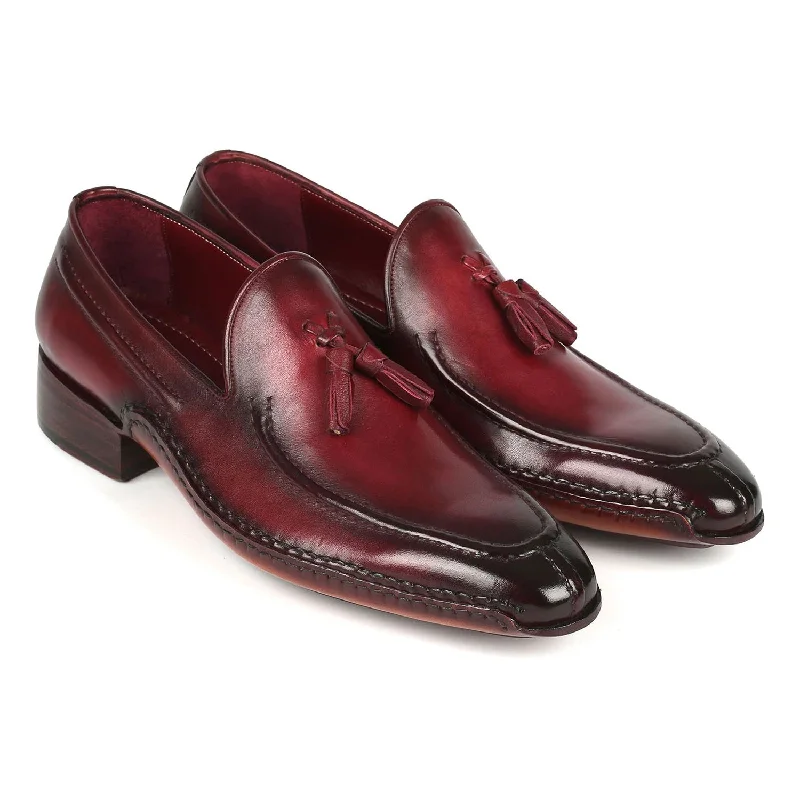 soft suede loafers-Paul Parkman 082-BRD Men's Shoes Bordeaux Calf-Skin Leather Opanka-Sewed Tassel Loafers (PM6358)