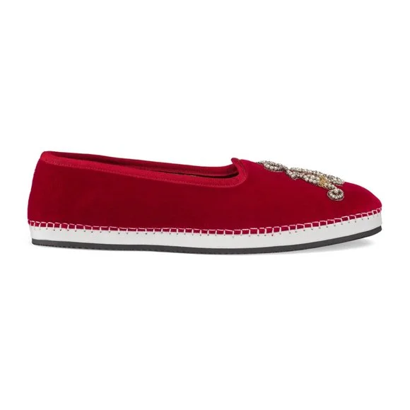 simple penny loafers-Gucci 574881 FAS60 6472 Men's Shoes Red Velvet 'AM' Appliqué Slip-On Loafers (GGM1726)