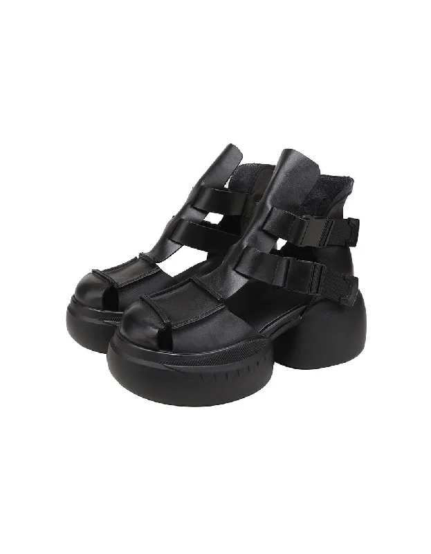 trendy sandals with ankle straps -Handmade Retro Comfortable Close Toe Platform Sandals