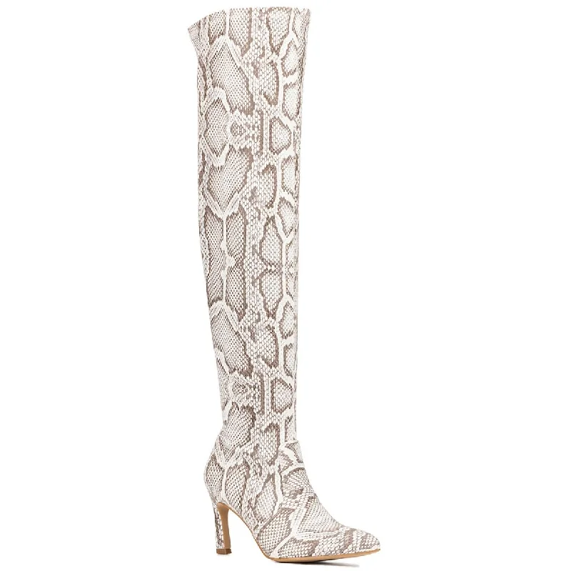 Best boots for outdoor excursions -New York & Company Womens Xena Snake Print Almond Toe Over-The-Knee Boots