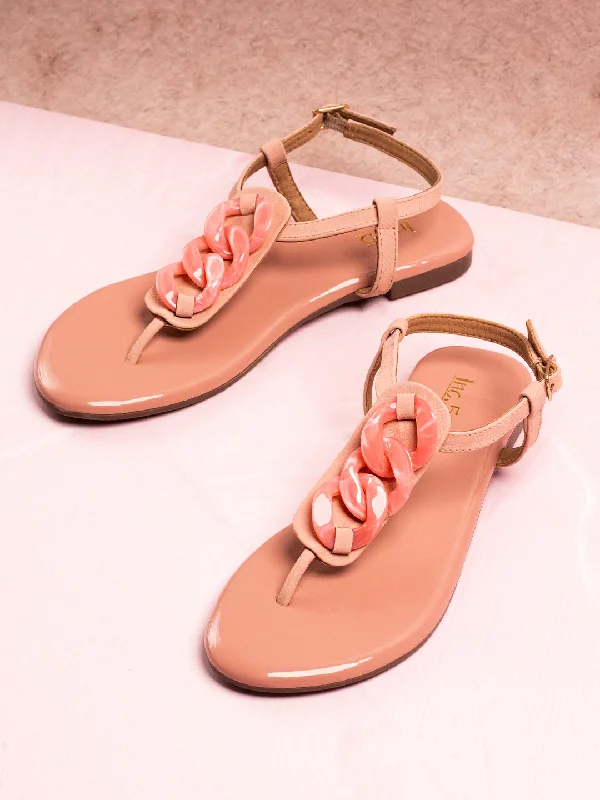 breathable work flats-Women Peach Embellished Open Toe Flats