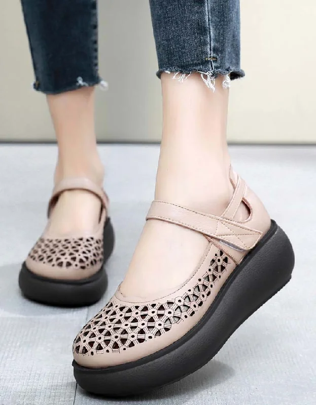 sandals for outdoor trips -Summer Large Size Hollow Retro Wedge Sandals