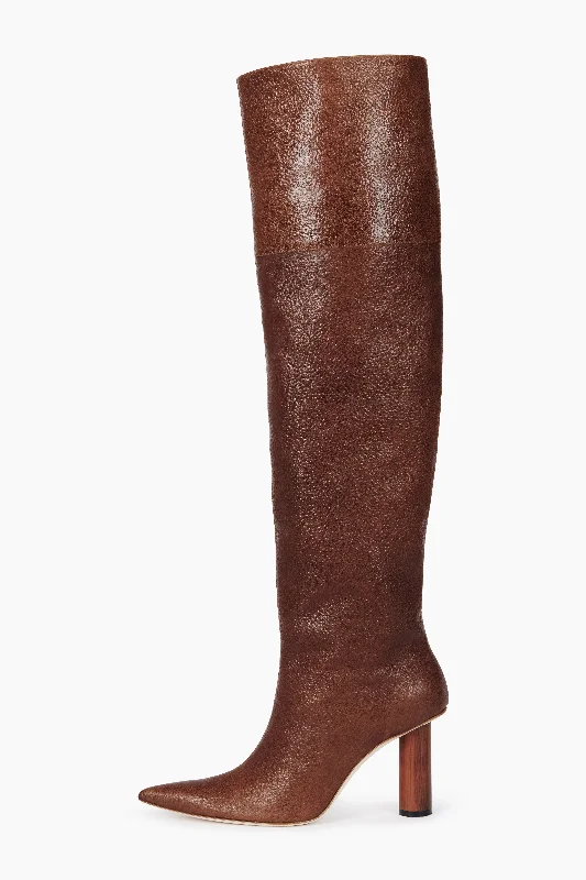 Durable boots for cold weather protection -Maya Boot Over-The-Knee High Boot With Cylinder Heel Brown