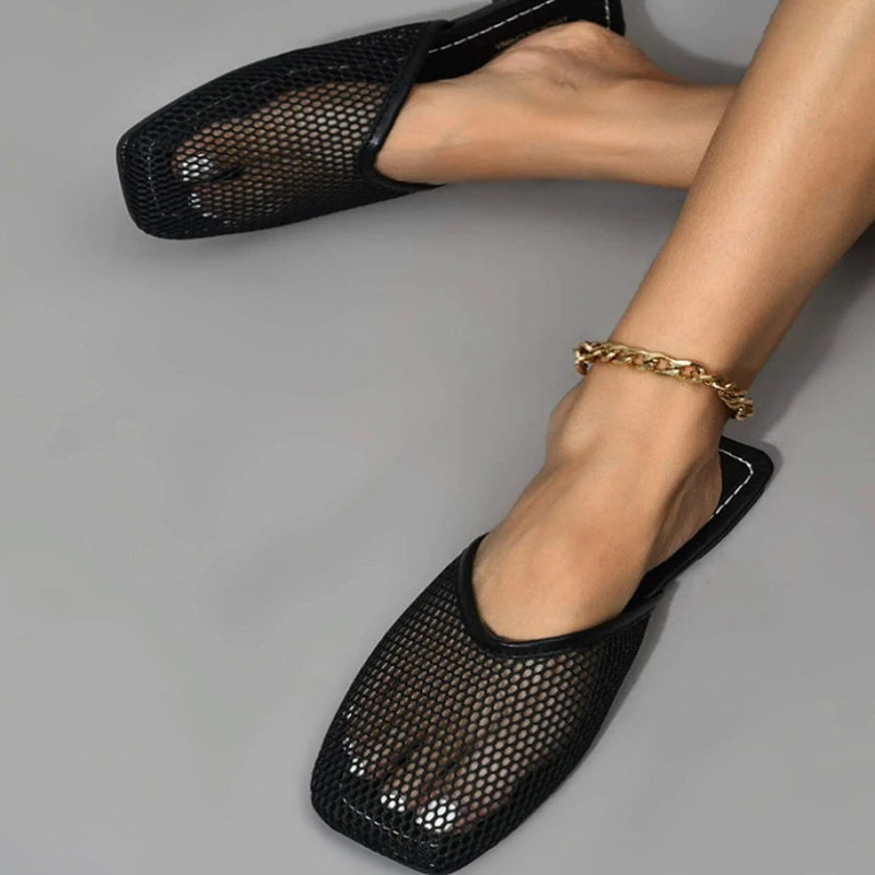 Slippers for busy hues-Women Slippers Sexy Mesh Mules Indoor Home Slides Square Toe Female Flats Shoes Outdoor Clogs Beach Sandals