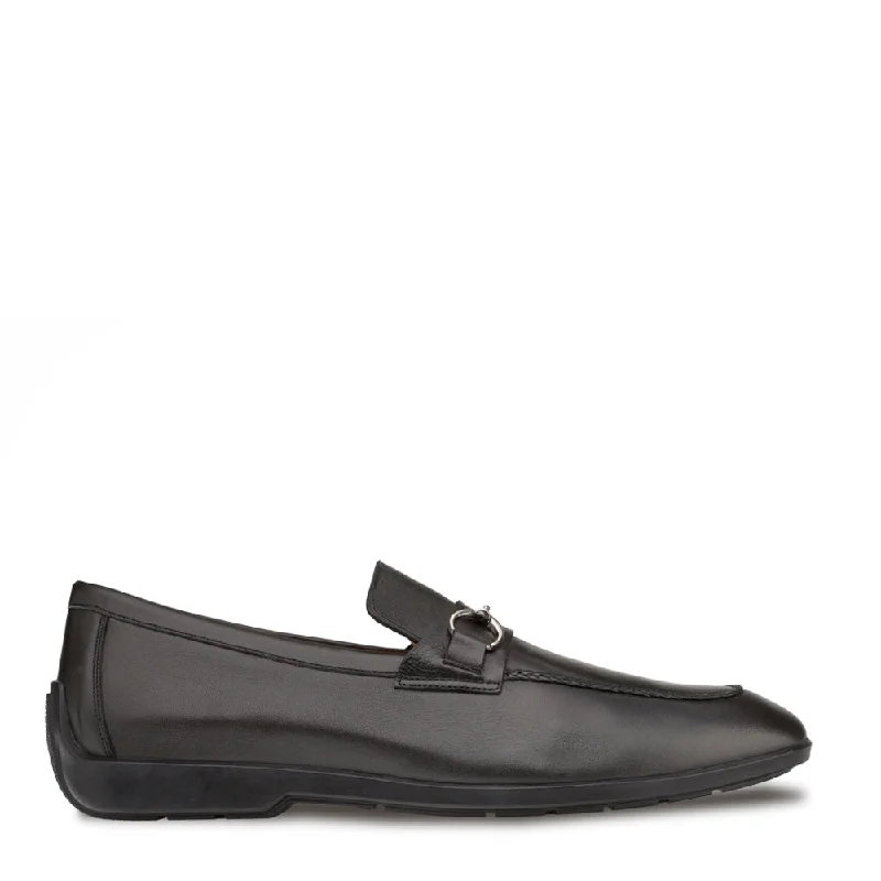 comfy everyday loafers-Mezlan R20268 Men's Shoes Black Italian Calfskin Leather Apron Ornament Loafers (MZ3495)