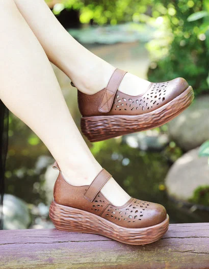 sandals with sturdy soles -Summer Hollow Close Toe Wedge Sandals