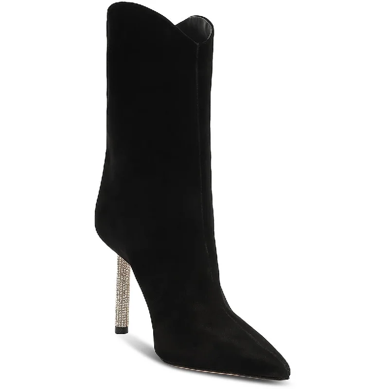 Tall boots for women -Schutz Womens Suede Rhinestone Mid-Calf Boots