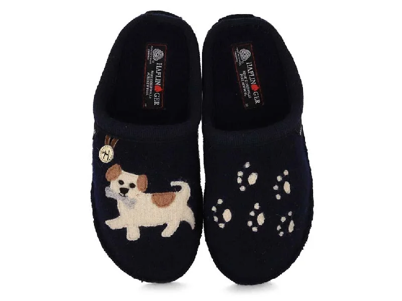 Slippers for short trips-HAFLINGER Women Boiled Wool Slippers 'Flair Fido', dark blue