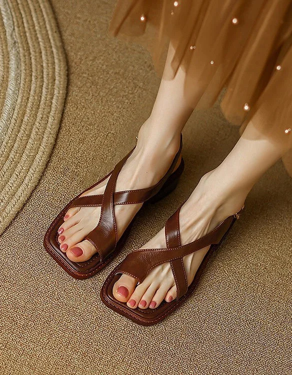 sandals for warm weather travel -Square Toe Cross-strap Flat Sandals Slingback 35-41