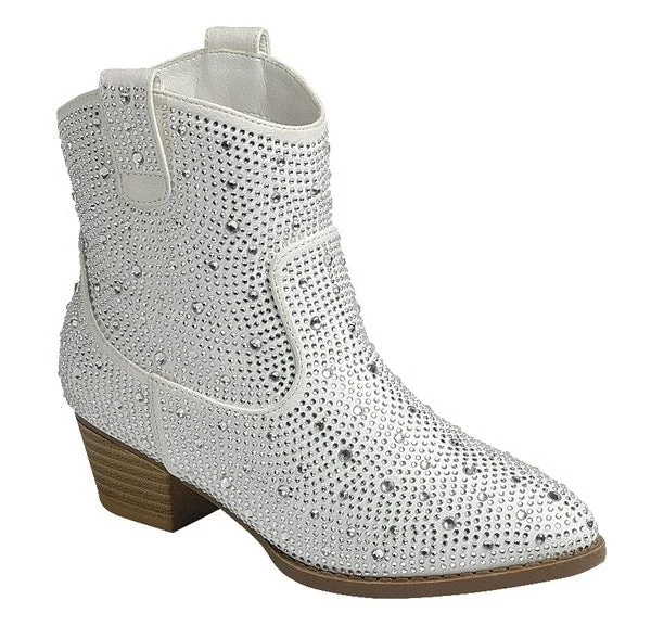 Comfortable waterproof boots for hiking -White Rhinestone Boots - Short Western