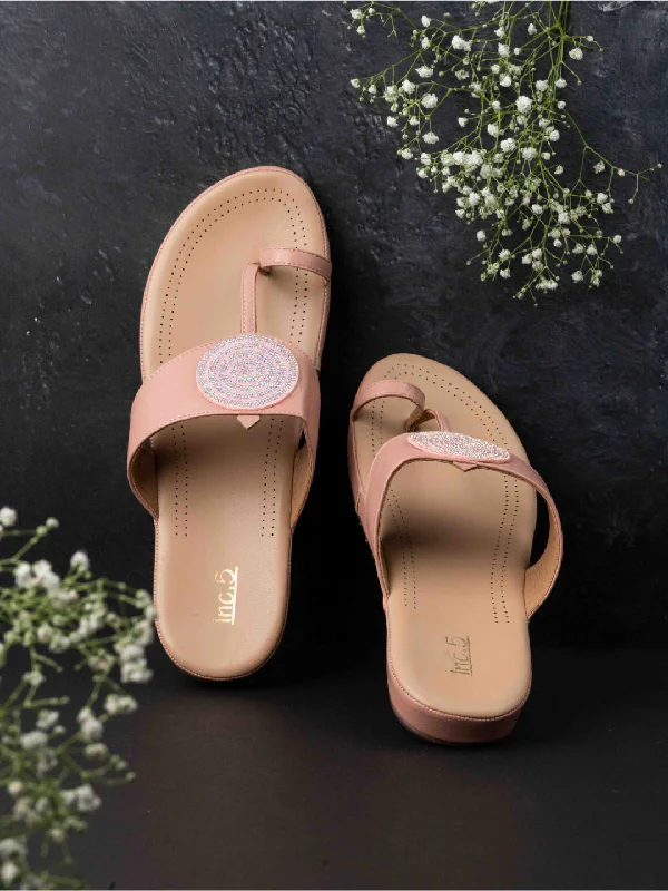 women’s blue flats-Womens Peach Thong Toe Comfort Flats