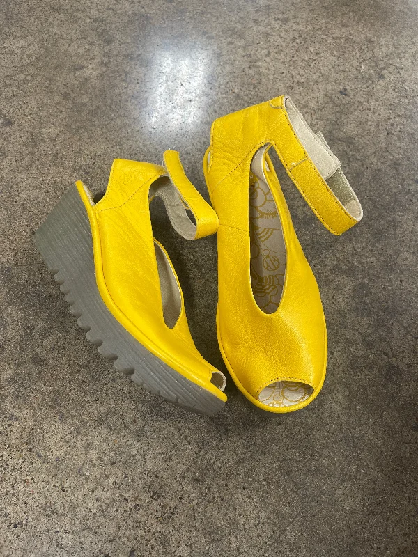 sandals with lightweight soles -Sandals Heels Wedge By Fly London In Yellow, Size: 9