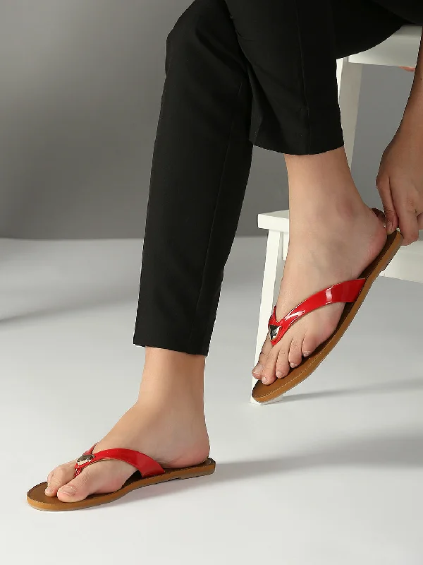 non-slip summer flats-Womens Red Casual Solid Round Toe Flats