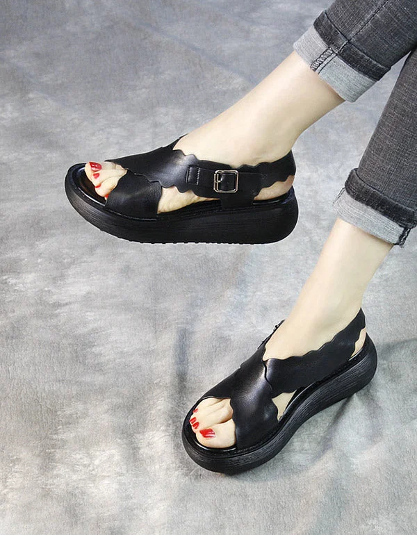 sandals with neutral colors -Summer Cross Strap Retro Platform Sandals