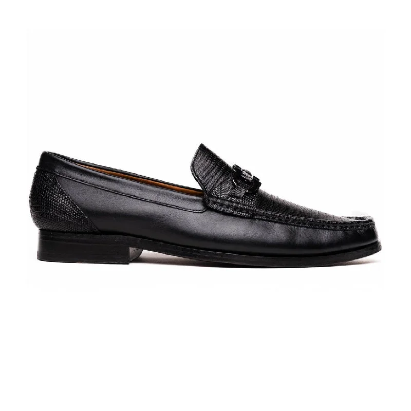 durable slip-on loafers-Marco Di Milano Enzo Men's Shoes Black Genuine Lizard Horsebit Loafers (MDM1156)