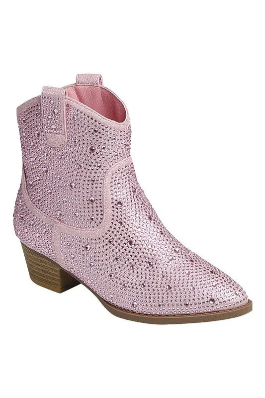 Boots for outdoor festivals -Light Pink Rhinestone Boots - Short Western