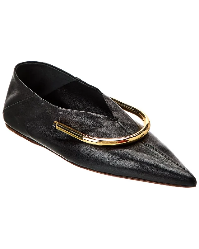 Jil Sander Pointy-Toe Leather Ballerina Flat