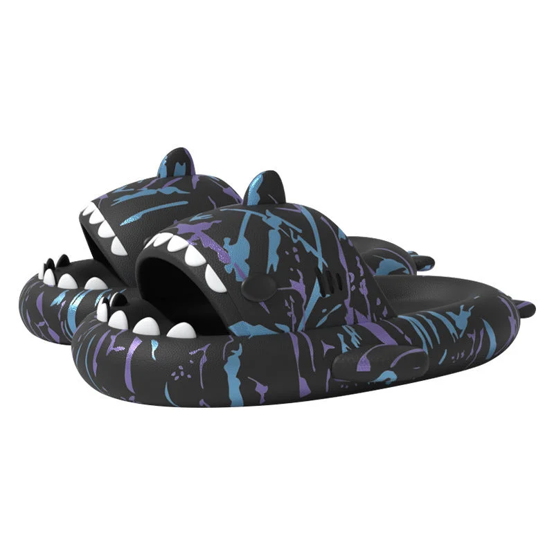 Slippers for indoor walks-The Cyberpunk Cloud Shark Slides Unisex Shark Slippers