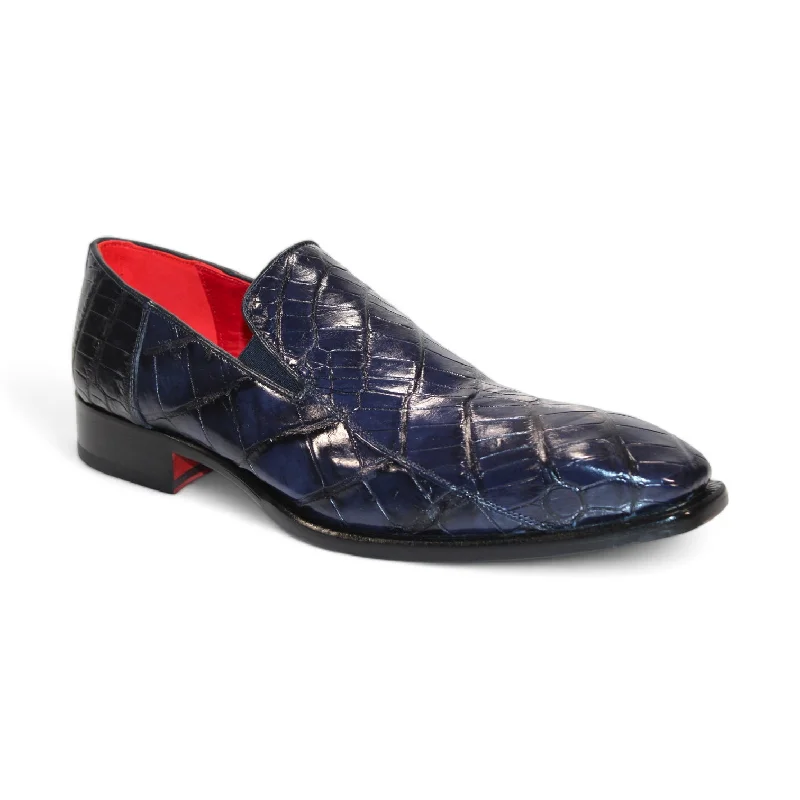 fashionable nude loafers-Fennix Dustin Men's Shoes Navy Alligator Exotic Loafers (FX1151)