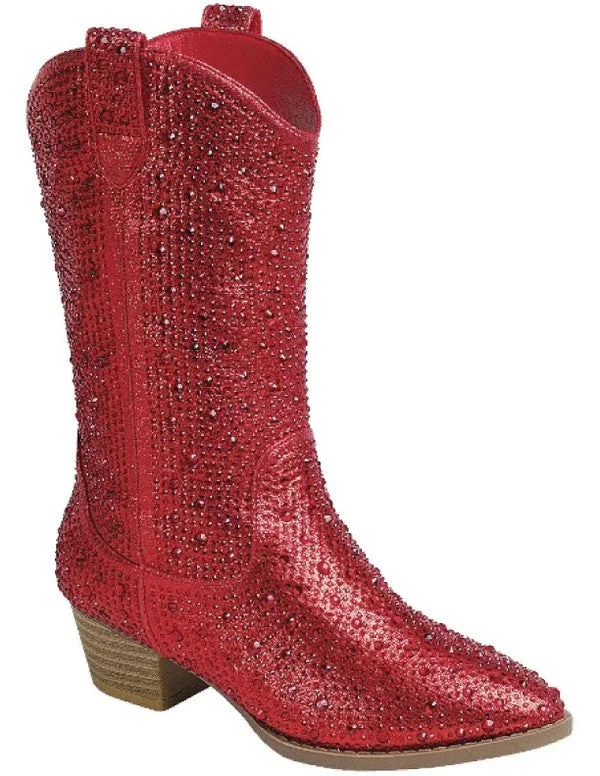 Warm boots with high-tech insulation -Red Rhinestone Boots - Tall Western