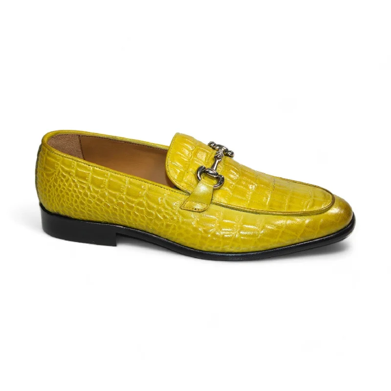 versatile white loafers-Duca Vasto Men's Shoes Yellow Croco Print Leather Loafers (D1179)