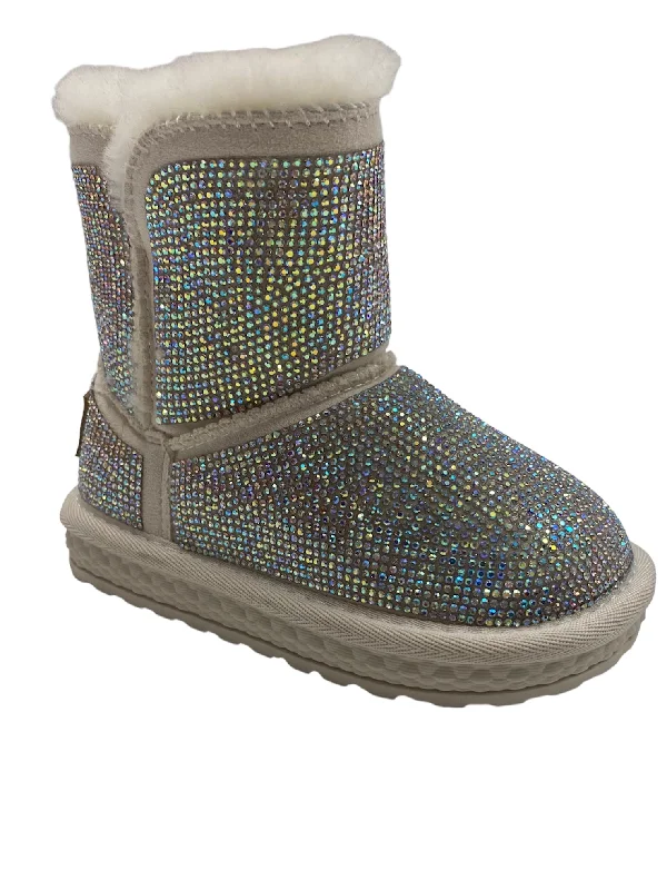 Comfortable snow boots for year-round wear -Beige Holographic Rhinestone Boot